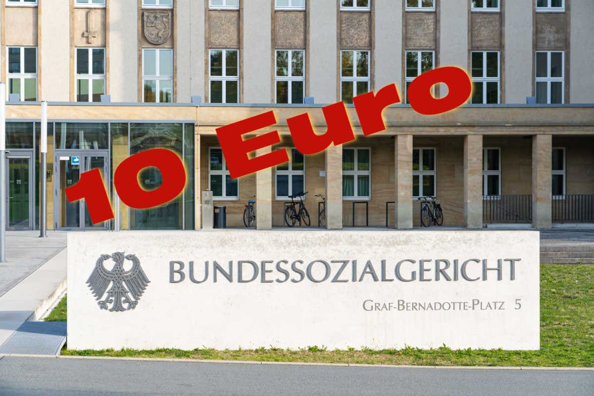 Bundessozialgericht in Kassel mit roter Aufschrift 10 Euro