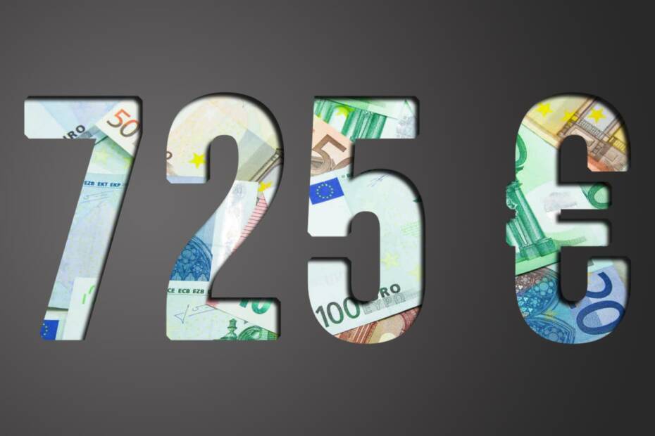 725 € Schrift auf Geldnoten Euro Hartz 5 Bürgergeld