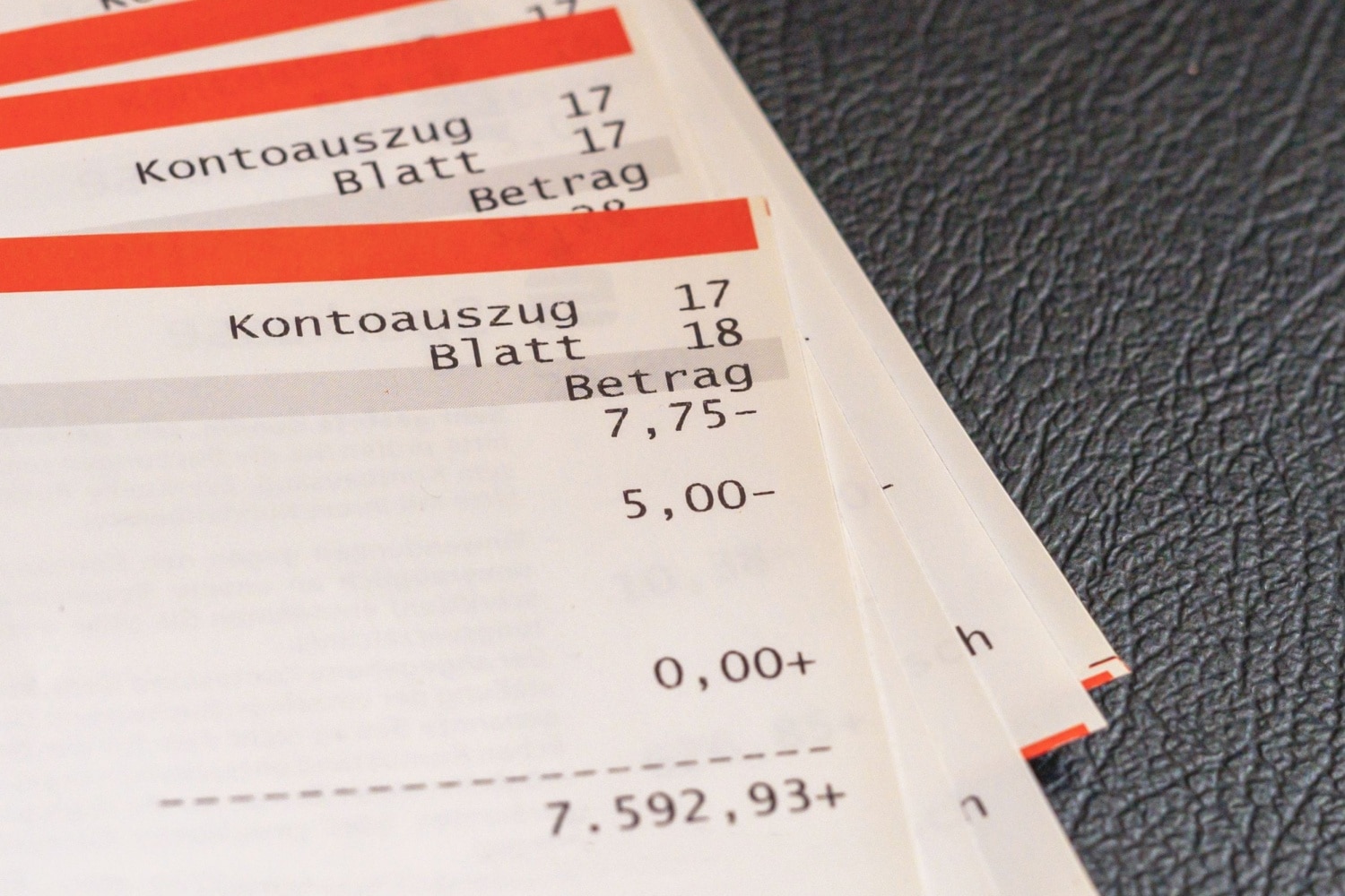 Blätter eines Kontoauszugs