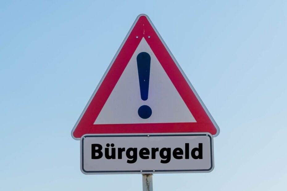 Straßenschild Ausrufezeichen Schrift Bürgergeld