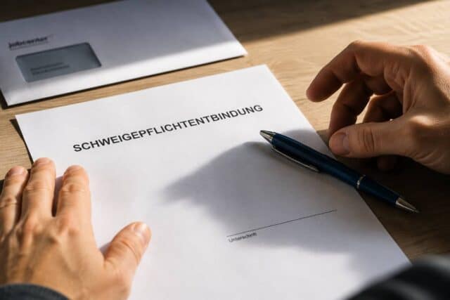 Eine Hand legt den Kugelschreiber neben ein Jobcenter-Formular zur Schweigepflichtentbindung, die Unterschrift wird verweigert.