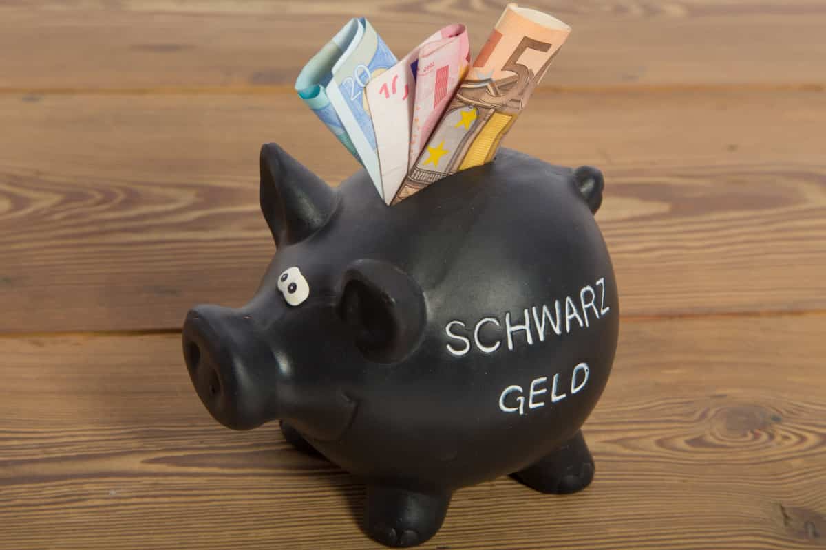 Sparschein mit Euroscheinen und Aufschrift Schwarzgeld