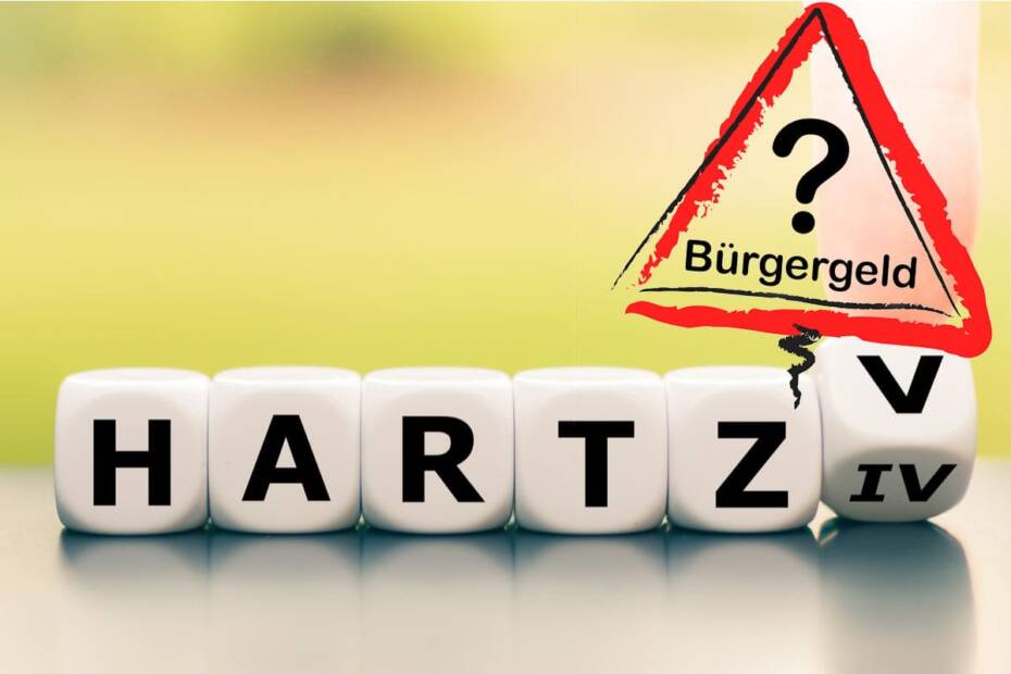 Würfel Aufschrift Hartz IV V und Bürgergeld