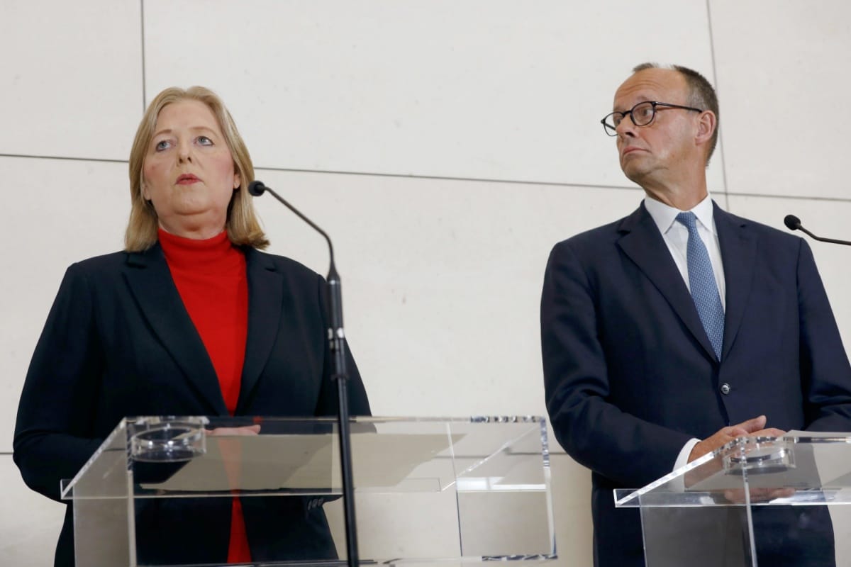 Bärbel Bas und Friedrich Merz bei einer Pressekonferenz