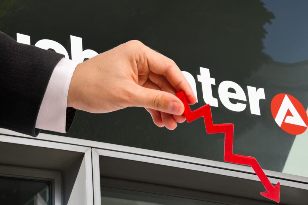 Jobcenter Hintergrund mit Statistik Pfeil nach Unten