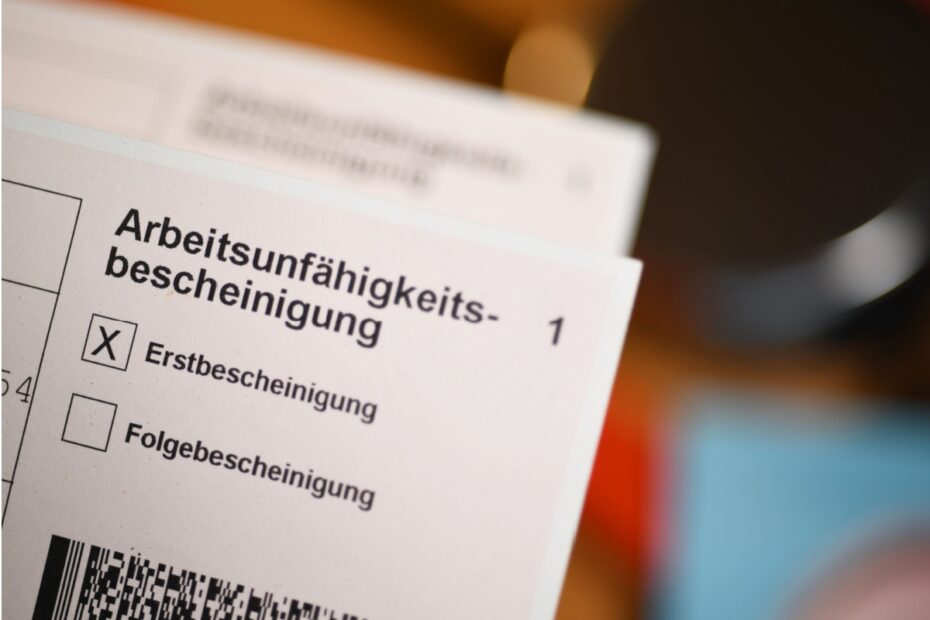 Formular der Krankmeldung "Erstbescheinigung"