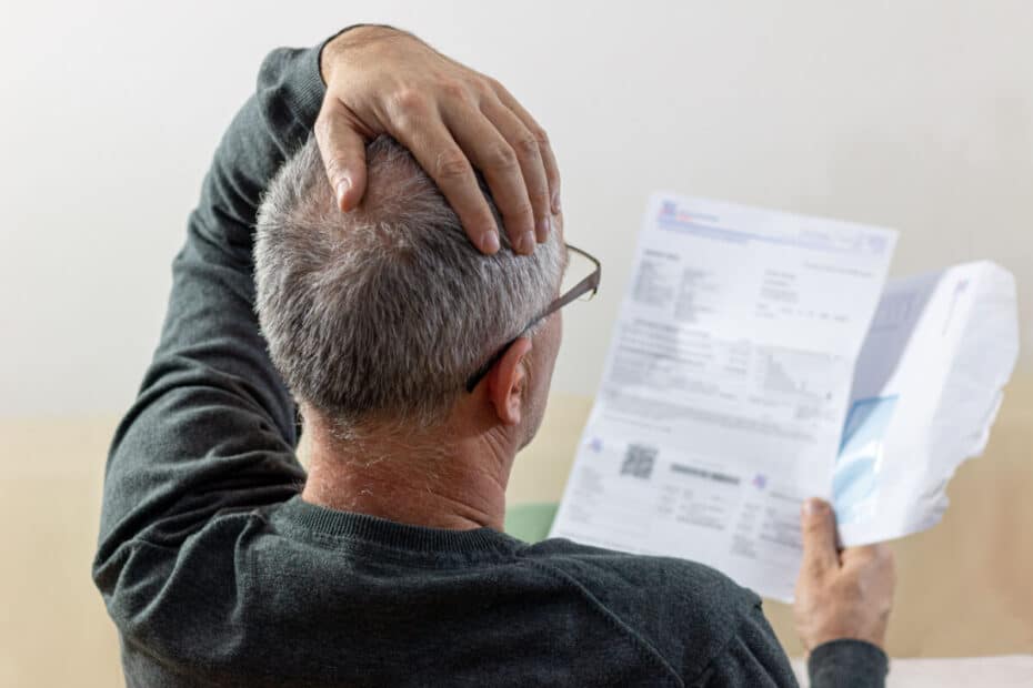 Mann hält Abrechnung in der Hand