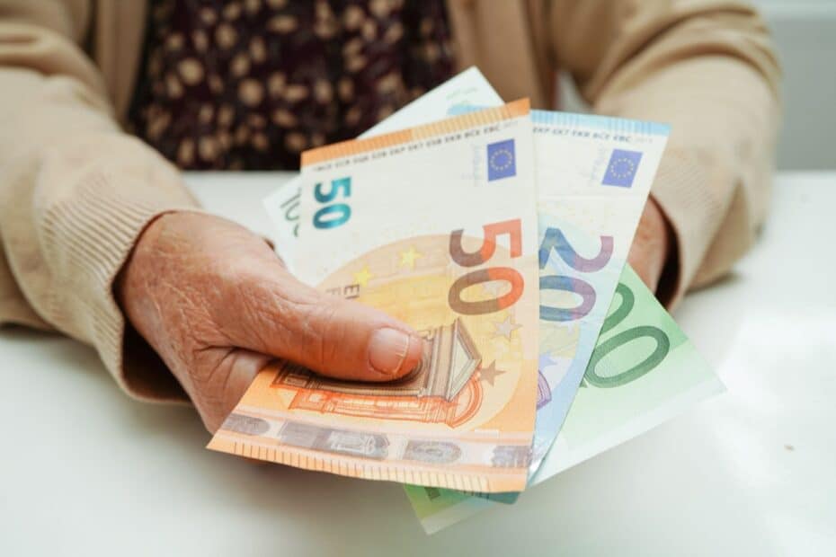 Ältere Person hält Euroscheine in der Hand – Symbol für nicht abgerufene Sozialleistungen in der häuslichen Pflege.