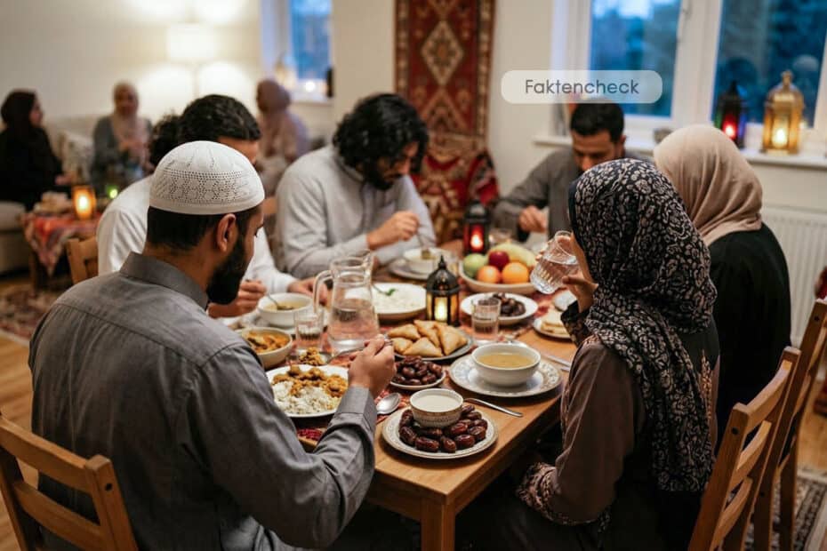 Symbolbild zum Ramadan mit Familie beim gemeinsamen Essen - Faktencheck zu angeblichem Mehrbedarf beim Bürgergeld