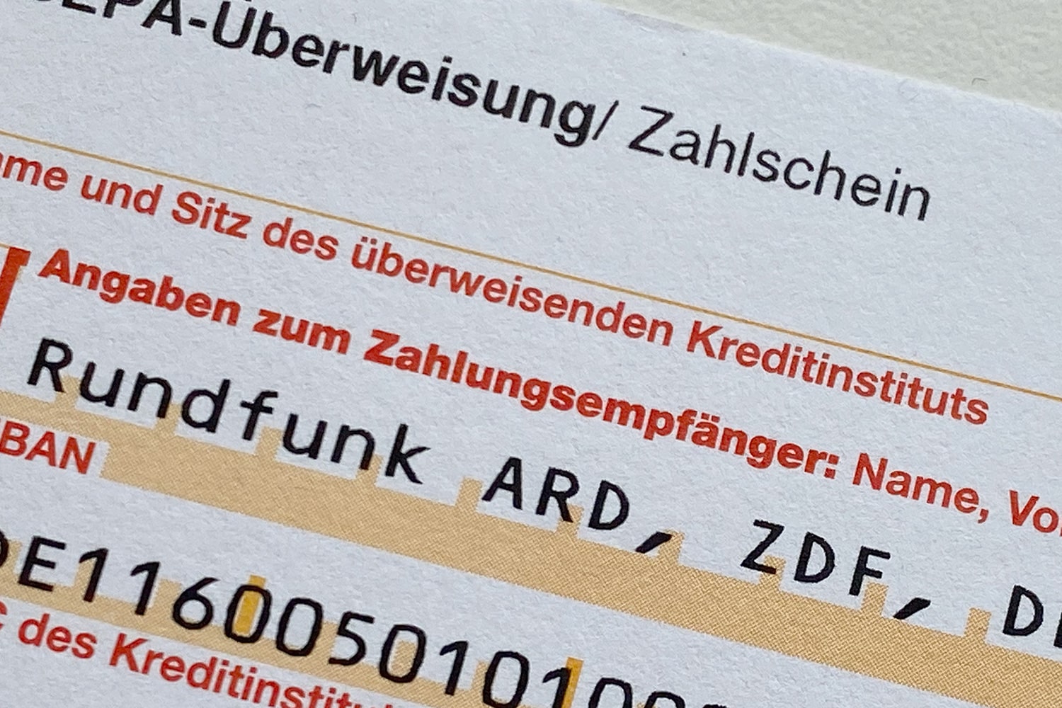 Zahlschein für den Rundfunkbeitrag