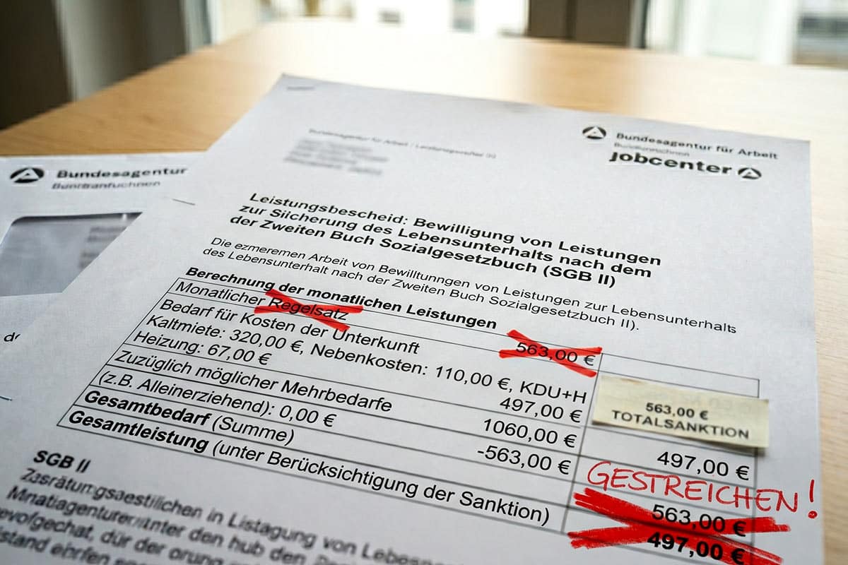 Leistungsbescheid zur Grundsicherung / Bürgergeld mit gestrichenem Regelsatz wegen 100% Totalsanktion