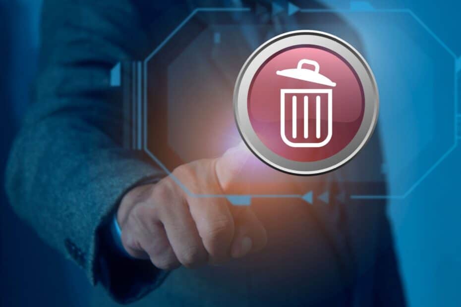 Finger drückt virtuellen Papierkorb-Button