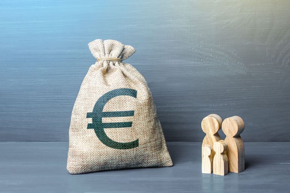 Symbol für Familie mit Säckchen und Euro-Zeichen