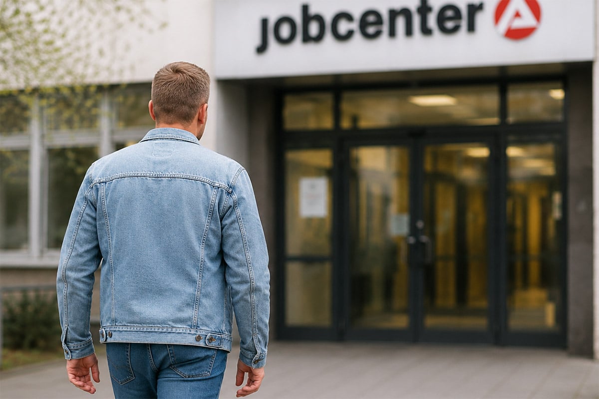 Junger Familienvater geht nach Ablehnung des Wohngeldes ins Jobcenter um Grundsicherungsgeld zu beantragen
